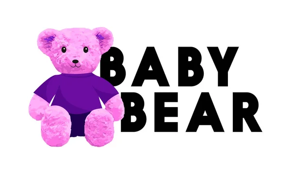 Baby Bear Slogan Cute Brown Pink Doll Vector Illustration Funny — Wektor stockowy