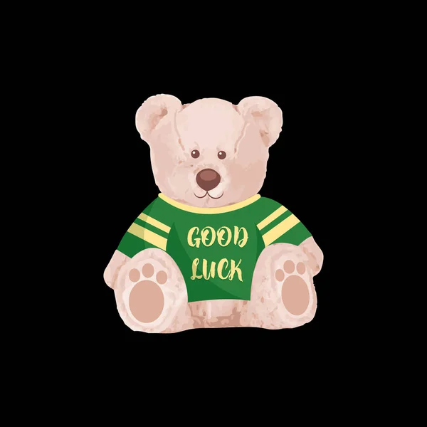 Good Luck Slogan Cute Brown Bear Doll Vector Illustration Funny — Vector de stock