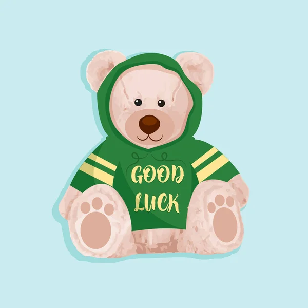 Good Luck Slogan Cute Brown Bear Doll Vector Illustration Funny — Wektor stockowy