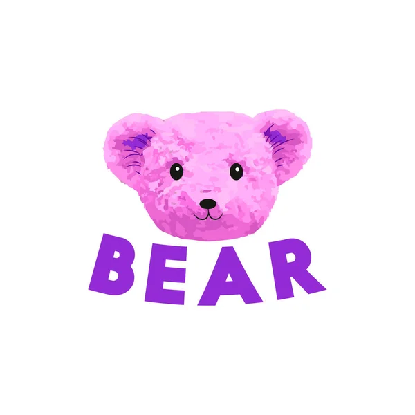 Cute Pink Bear Doll Vector Illustration Funny Bear — Vettoriale Stock