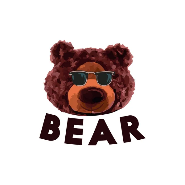 Cute Brown Bear Doll Sunglasses Vector Illustration Funny Bear — Vettoriale Stock