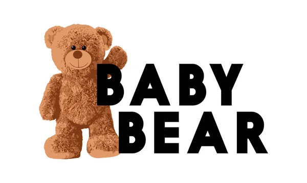 Dziecko Niedźwiedź Brązowy Niedźwiedź Lalka Slogan Wektor Ilustracji Zabawny Niedźwiedź — Wektor stockowy