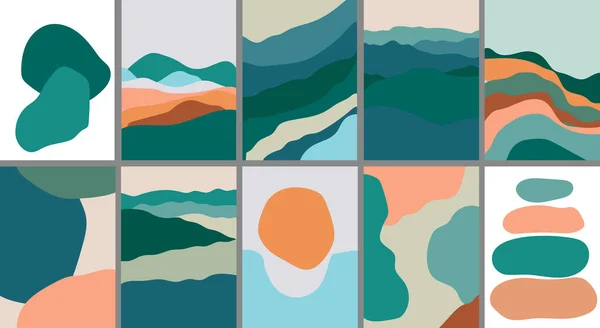 Landschaft Hintergrund Banner Stil Geometrische Schablone Mit Gewellter Form Abstrakte Stockillustration