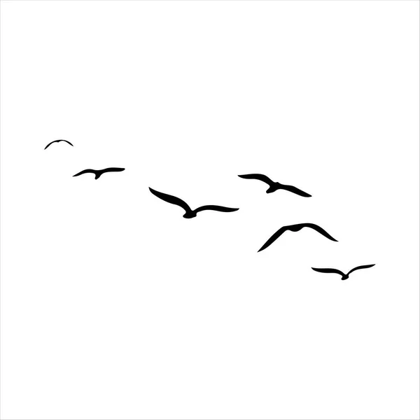 Hand Drawn Flock Flying Birds Sun Monochrome Bird Silhouettes Illustration Stock Vector