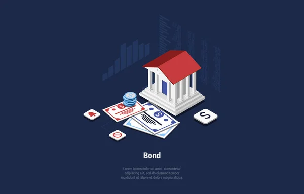 Concept of Banking Loan, Money Loans, Return on investment, financial solutions, Passive Income, Government Bonds, Corporate Funds. Document And Agreement For Signing. Isometric 3d Vector Illustration — Stock Vector