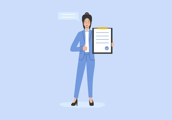 Concept Expérience Travail Recrutement Ressources Humaines Happy Female Character Holding — Image vectorielle