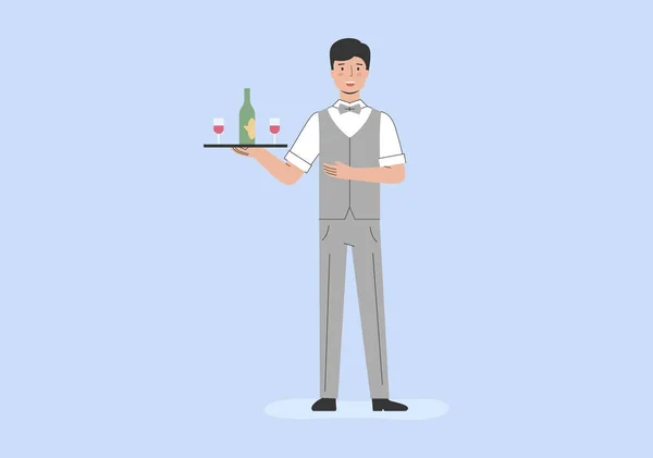 Concept Service Dans Restaurant Personnage Masculin Sur Lieu Travail Homme — Image vectorielle