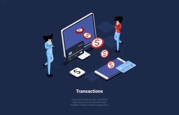 Concept Online Payment Transactions Characters Making Financial Operations Using Smartphone — ストックベクタ