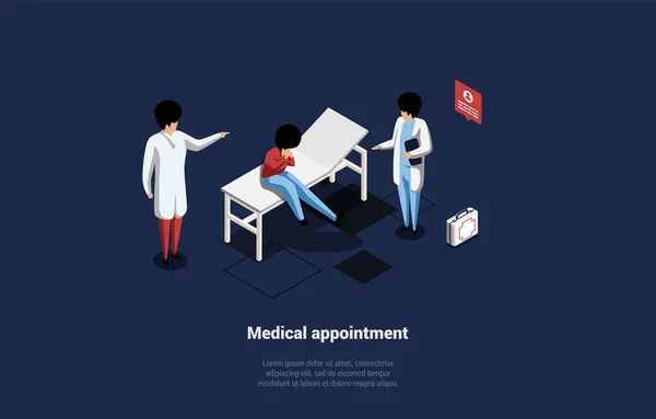 Medical Appointment Visit Hospital Concept Family Doctor Examines Consulting Patient — 스톡 벡터