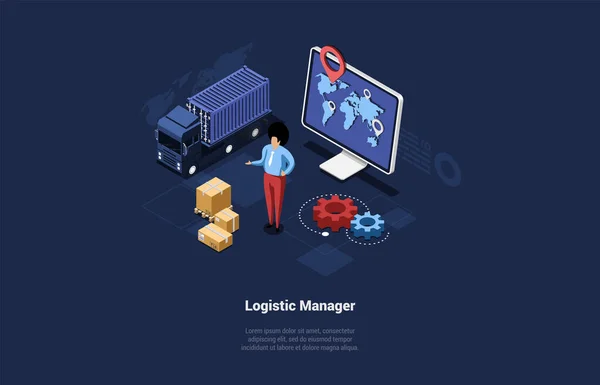 Concept World Logistics Warehouse Global Business Logistic Manager Controls Timing — Image vectorielle