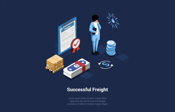 Concept Warehouse Global Business Successful Deal Big Profit Freight Business — 图库矢量图片