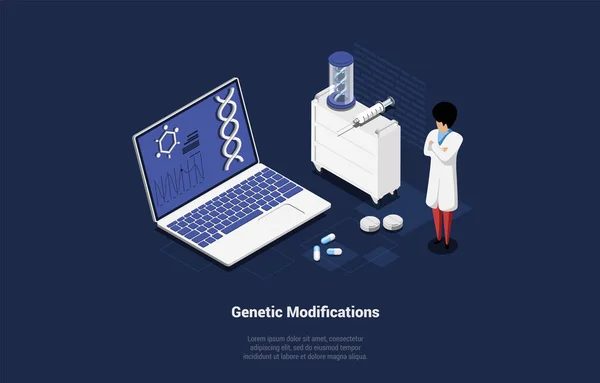 Concept Science Laboratory Researching Genetic Modifications Scientist Making Genetic Research — 图库矢量图片