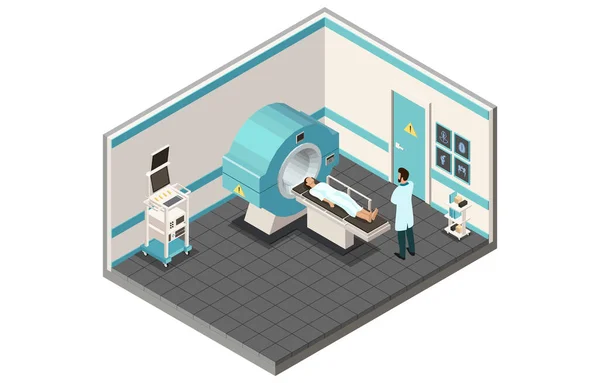 Concept Healthcare Medicine Magnetic Resonance Imaging Machine Doctor Radiologist Inspecting — Stok Vektör