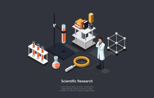 Concept Scientific Research Scientist Man Uniform Research Dna Molecular Biotechnology — Stok Vektör
