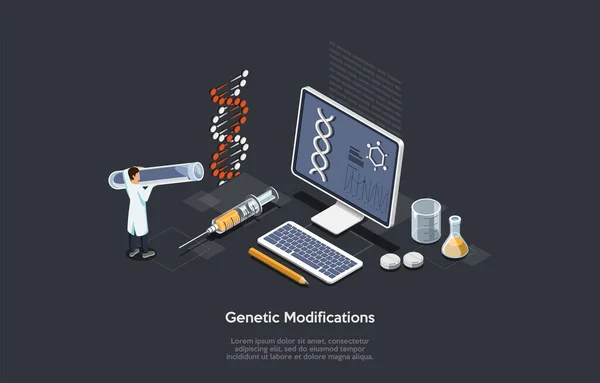 Concept Science Genetic Modifications Laboratory Scientist Make Experiments Genetic Research — 图库矢量图片