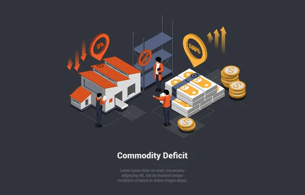 Crise Mundial Global Déficit Mercadorias Abastecimento Excessivo Mercadorias Mercado Consequência — Vetor de Stock