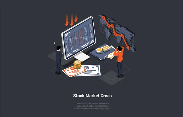 Global World Financial Crash Stock Market Crisis Concept Comerciantes Chocados — Vetor de Stock