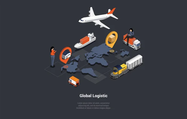 Concept Van Global Logistics Business Lucht Cargo Trucking Rail Transport — Stockvector