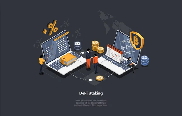 Blockchain Technology Defi Staking Concept 2010 People Earn Passive Income — 스톡 벡터