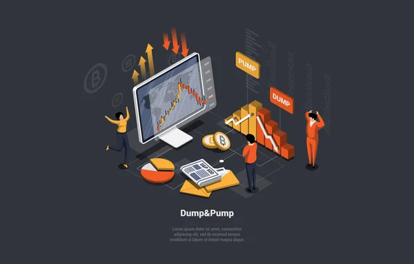 Forex Stock Market Cryptocurrency Dump Pump Concept Characters Traders Trade — Stock Vector