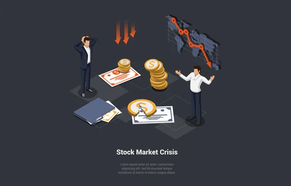 Global World Financial Crash Konsep Krisis Pasar Saham Shocked Traders - Stok Vektor