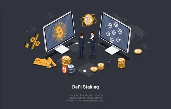 Blockchain Technologie Und Defi Einsatz Defi Plattformen Ermöglichen Menschen Geld — Stockvektor
