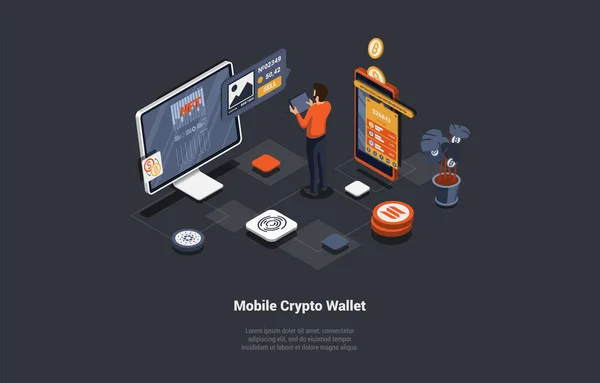 Αντίληψη Της Crypto Wallet Διαφορά Crypto Traders Αγοράστε Cryptocurrency Και — Διανυσματικό Αρχείο