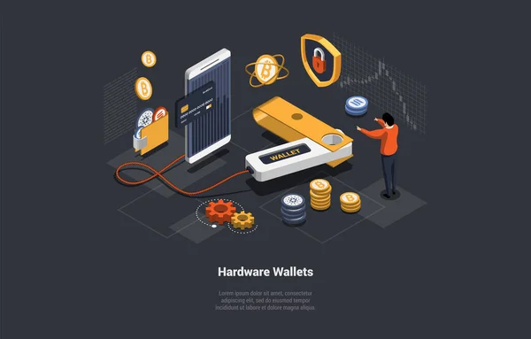 Kryptowährung Safe Storage Hardware Offline Wallet Crypto Krypto Händler Halten — Stockvektor