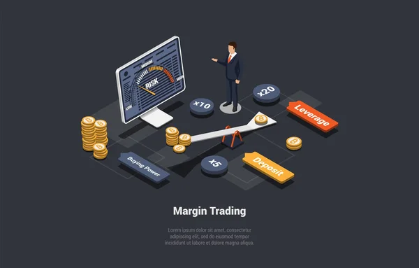 Margin Trading Risks Profits Konzept Brokers Analysing Global Fund Finance — Stockvektor