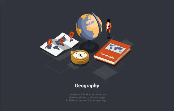 Concept Geography Studying Subject Education Science Professeur Caractère Masculin Debout — Image vectorielle