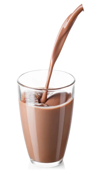 Leche de chocolate o bebida de cacao vertiendo en el vaso —  Fotos de Stock