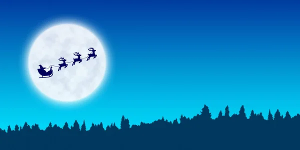 Noel Baba 'nın silueti Ren geyikleri tarafından çekilen kızakla gece gökyüzü ve dolunayın arka planına doğru uçuyor..