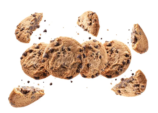 Collection Broken Chocolate Chip Cookies Cookies Broken Pieces Crumbs White — Stock Photo, Image