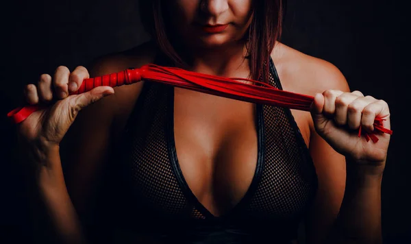 Sexy Woman Leather Whip Concept Bondage Games — Stock Photo, Image