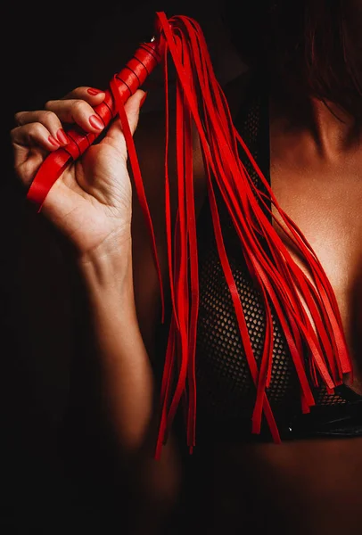 Sexy Woman Leather Whip Concept Bondage Games — Stock Photo, Image