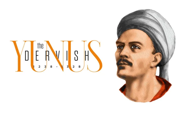 Derviş Yunus 'un dijital illüstrasyonu (1238-1328). 13. yüzyılda yaşamış Türk halk şairi ve Sufi mistisizmi Türk kültürünü büyük ölçüde etkilemiştir..