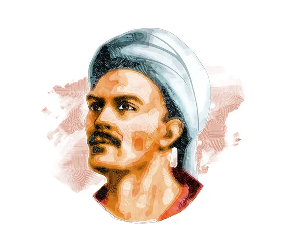 Derviş Yunus 'un dijital illüstrasyonu (1238-1328). 13. yüzyılda yaşamış Türk halk şairi ve Sufi mistisizmi Türk kültürünü büyük ölçüde etkilemiştir..