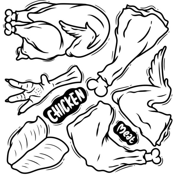Σετ Κρέας Κοτόπουλου Χέρι Που Doodle — Διανυσματικό Αρχείο