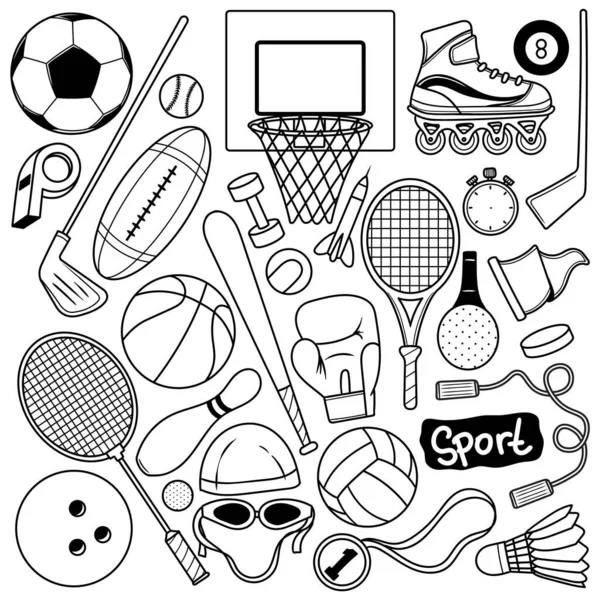 Dibujado Mano Deporte Doodle Vector Conjunto — Vector de stock