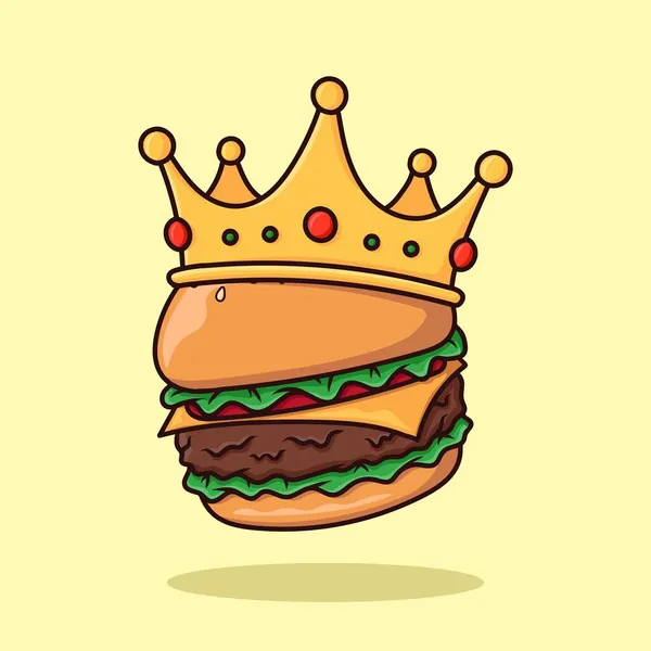 Burger Crown Fast Food Cartoon Vector Illustration — Stockvektor