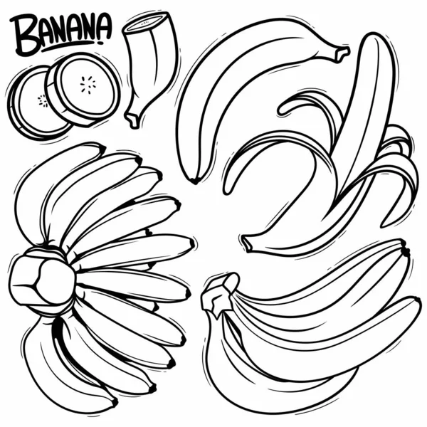 Desenho Mão Banana Doodle Vetor Arte Linha —  Vetores de Stock