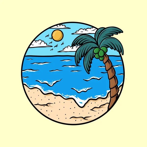 Beach Summer Cartoon Vector Illustration — Vetor de Stock