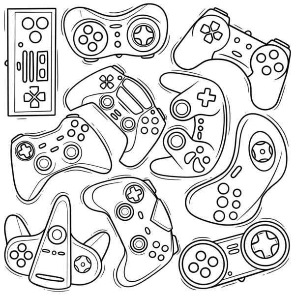 Joystick Controller Doodle Vector Line Art — Vetor de Stock