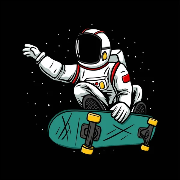 Atronauts Play Skateboard Space Premium Vector — Stockvector