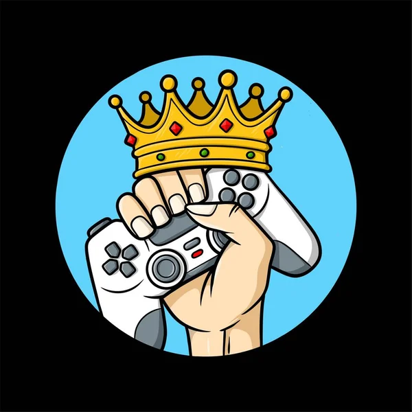 Hand Holding Controller Crown Showing Victory Premium Vector — Stok Vektör