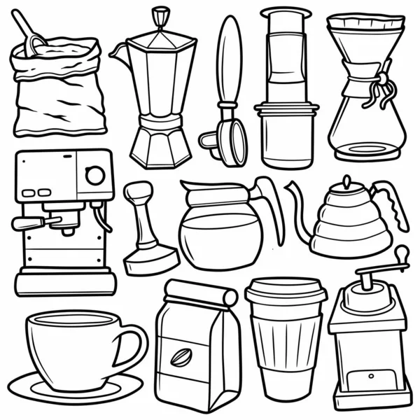 Icônes Doodle Coffe Illustration Vectorielle — Image vectorielle