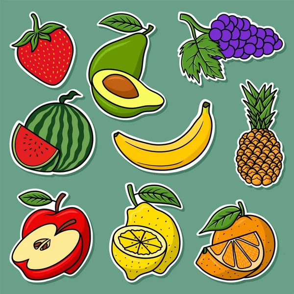 Etiqueta Engomada Frutas Vector Dibujos Animados — Archivo Imágenes Vectoriales