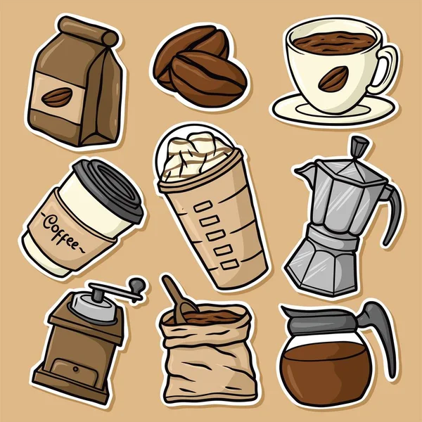Jeu Autocollants Café Cartoon Vector — Image vectorielle