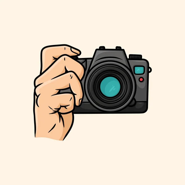Segurando Câmera Com Mãos Únicas Ilustração Cartoon Vector —  Vetores de Stock