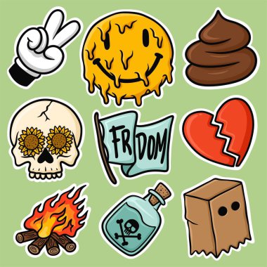 Etiket Kötü Çizgi Film Vektörü Ayarlandı